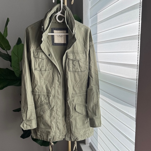 Abercrombie & Fitch Green Military Style Utility Jacket with Hood L,  SUPER HOT! - Picture 1 of 12